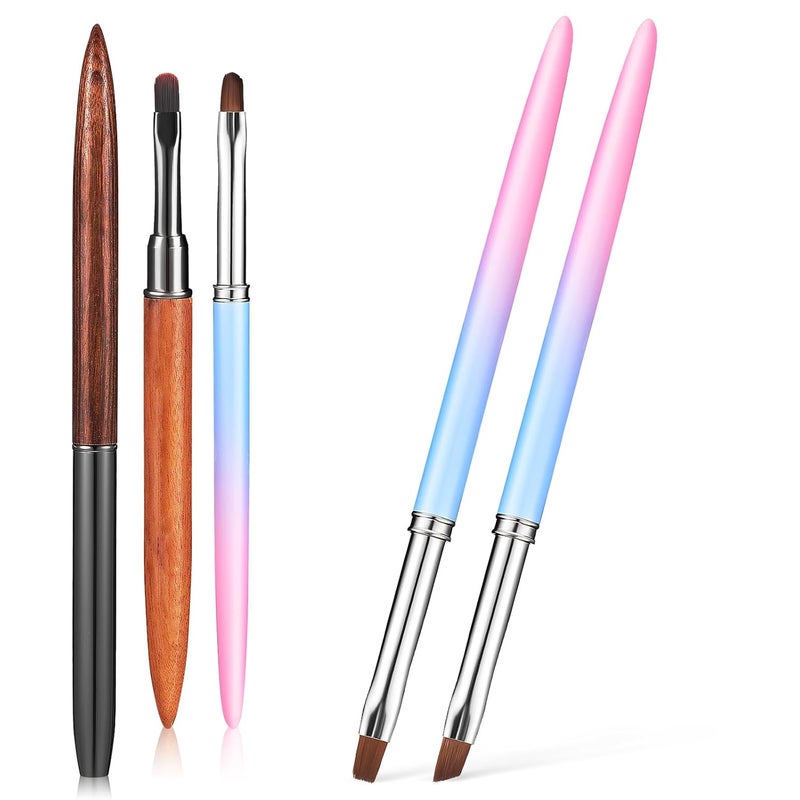 5Pcs Wood Handle Nail Art Brush Set For Precise Manicure Polish Clean Up - Image 1